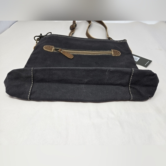 Myra Posy Shoulder Bag Floral Aged Canvas Leather-Cow Hair Vintage Look Adj. - Picture 7 of 10